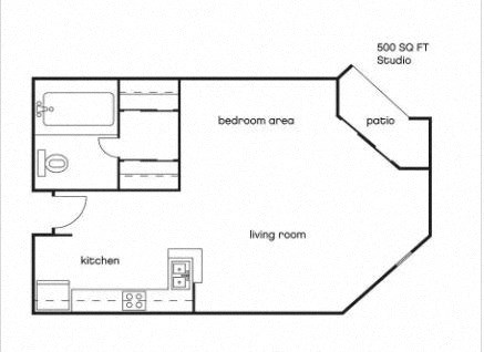 Floor plan for studio, 1 bath, 499 sqft